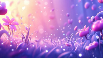 A field of flowers with a pink background