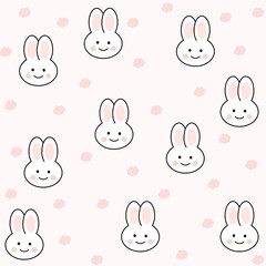 Cartoon rabbit or bunny and cloud vector seamless pattern. Pastel color Easter holiday for clothing, textiles, card, stationery, phone cases, paper gifts, wallpaper, background.