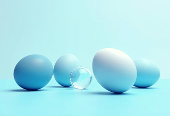 Abstract Blue Spheres, Glass Orb, Minimalist Pastel Background, Modern Design, Simple Shapes, Smooth