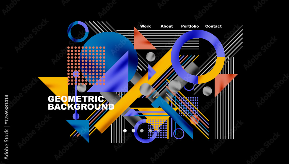 Poster circles, triangles, squares, rings and lines with shadow effect