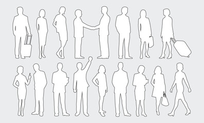 Set of business people silhouette, man and woman team, isolated on white background	