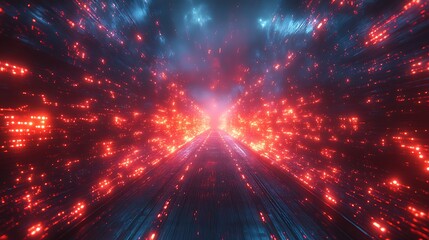 Powerful red light rays bursting outward in a dramatic effect