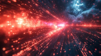 Obraz premium Fast-moving red laser beams creating an intense cyber effect