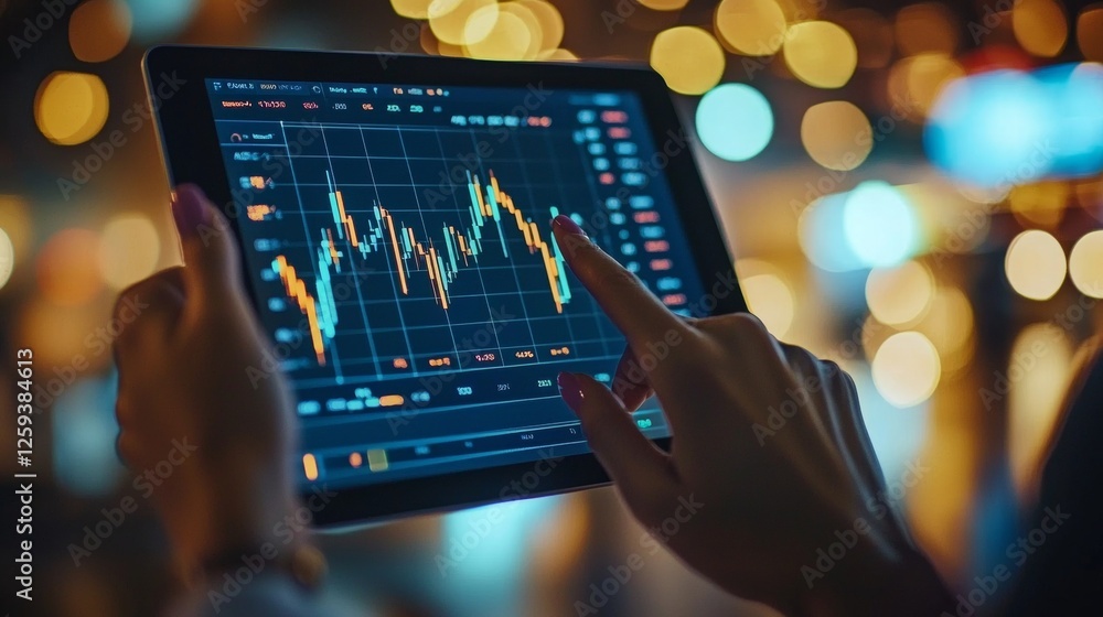 Poster market analysis action digital trading data visualization urban environment close-up viewpoint finan