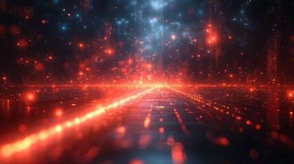 Abstract digital red laser beams shooting across a sleek setting