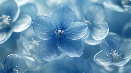 Translucent Blue Flowers Delicate Petals Soft Bloom