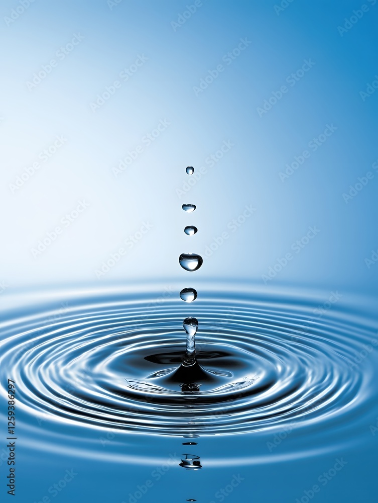Poster serene blue water drop impact creating concentric ripples in a tranquil and refreshing scene