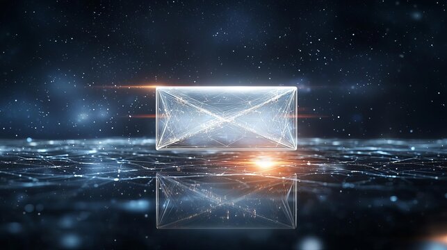Identity Management Securing Organizing Digital Safety Digital envelope icon in a cosmic environment.