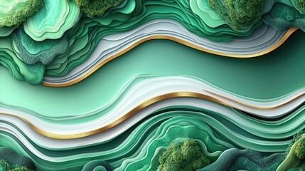 Abstract Green Landscape with Gold Accents