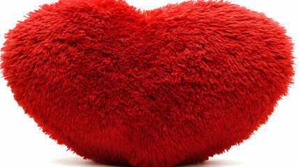 Fluffy red heart-shaped pillow on white