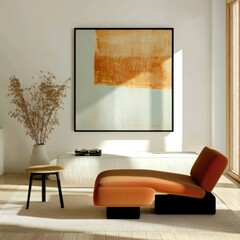 Modern Interior Design Space Featuring A Comfortable Sofa, Relaxing Atmosphere With Artistic Wall Decor, Sunlit Room