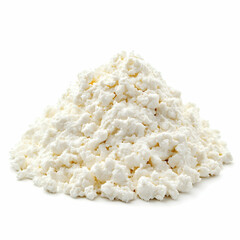 Creamy cottage cheese pile, healthy breakfast, white background, food photography