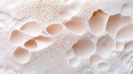 Closeup view of porous, pale-tan, textured surface.  Possible use for educational material or abstract art