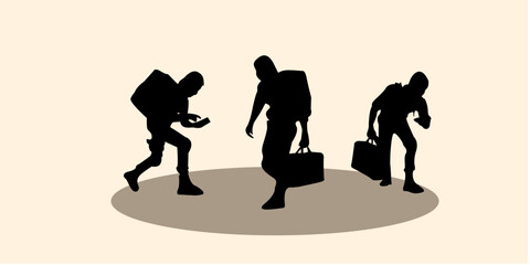 Graphic set silhouette of robber concept. 2D icon of man shadow dark. vector illustration.