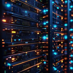 Naklejka premium Glowing data streams shifting dynamically , high-tech activity in a digital hub.