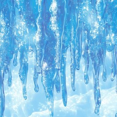 Fototapeta premium Glimmering Blue Ice Icicles with Bright Sparkling Reflection