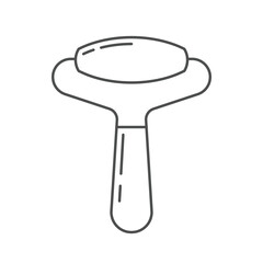 A minimalistic black and white line art illustration of a jade roller, a skincare tool used for facial massage and improving blood circulation.