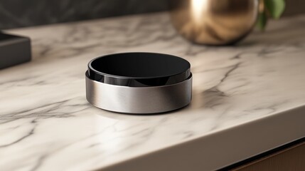 Smart home device on marble counter, modern interior