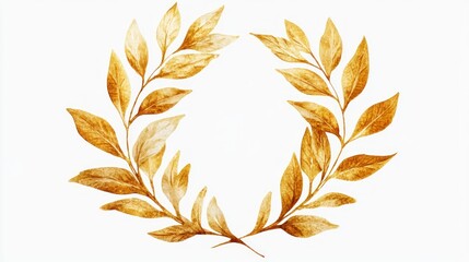 Golden laurel wreath, watercolor style, isolated, white background, design element