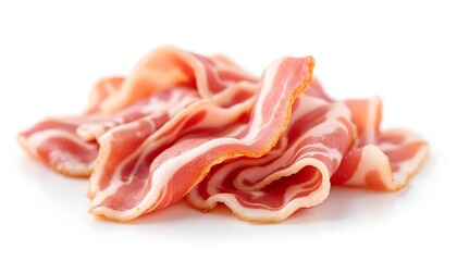 Obraz premium Slices of Fresh Raw Bacon on White Background Ready for Cooking