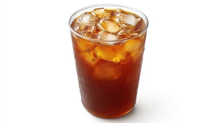 Iced coffee, glass, ice, refreshment, studio, white background, beverage, summer