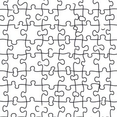 Black and White Outline of Interlocking Puzzle Pieces on a Blank Background