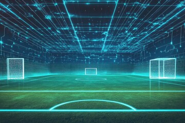 Fototapeta premium Digital rendering of a soccer field with illuminated technology