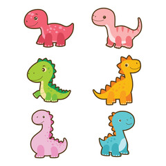 Set of Happy Funny Baby Dino Dinosaur Animal Cartoon Character Sticker