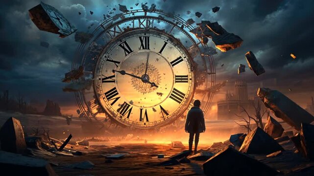 Fantasy footage of a person looking at the clock. Concept of time slipping away. Losing hope and life passing by