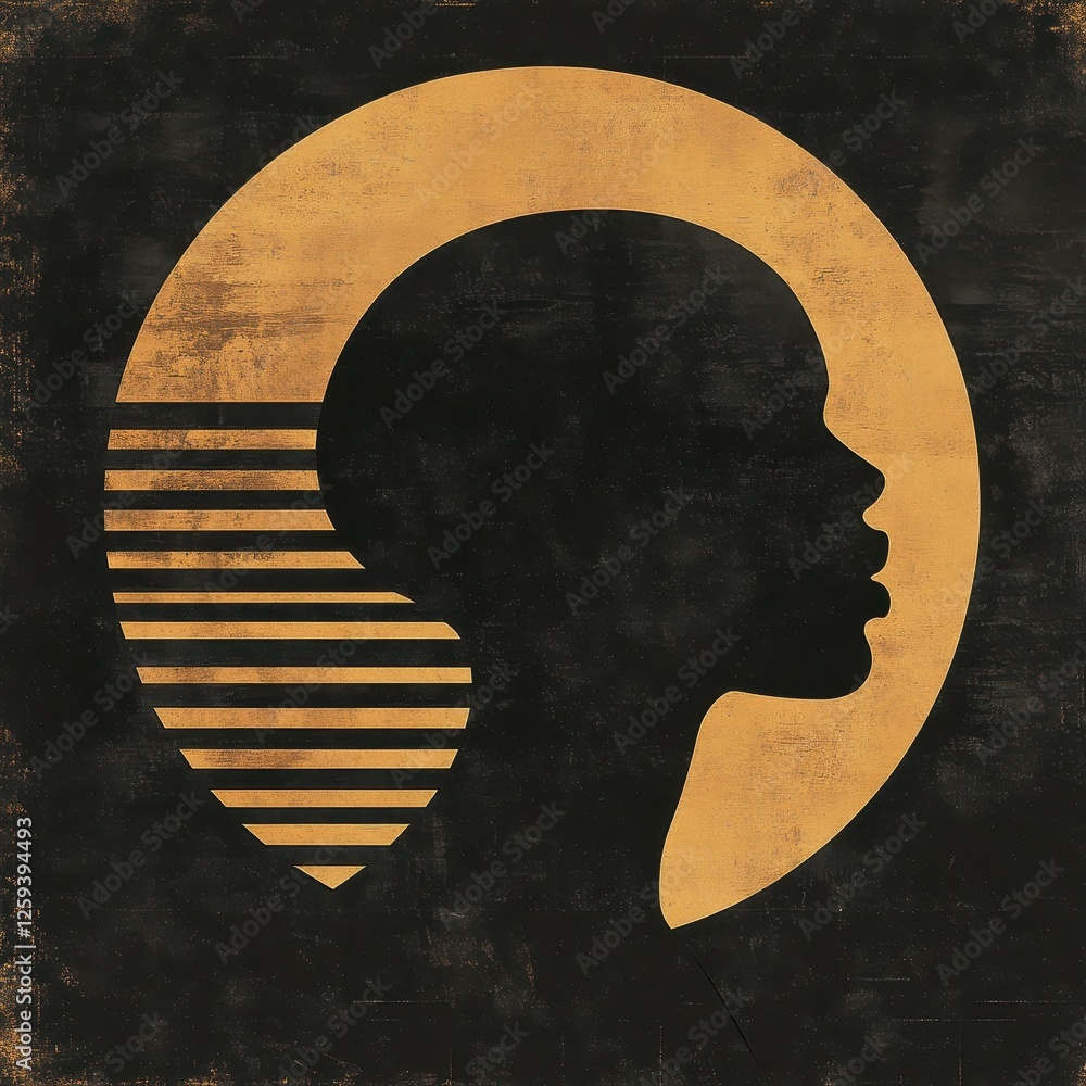 Poster silhouette of person in profile within circular design element