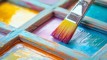 Fototapeta premium Colorful paint palette with a brush.