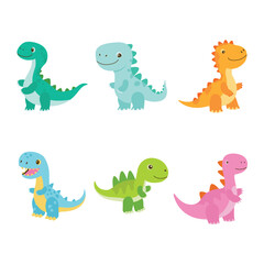 Set of Happy Cute Baby Dino Dinosaur Animal Cartoon Character