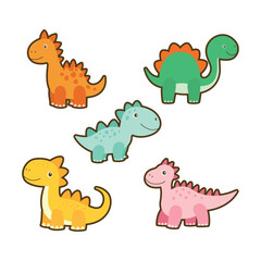 Set of Happy Funny Baby Dino Dinosaur Animal Cartoon Character Sticker