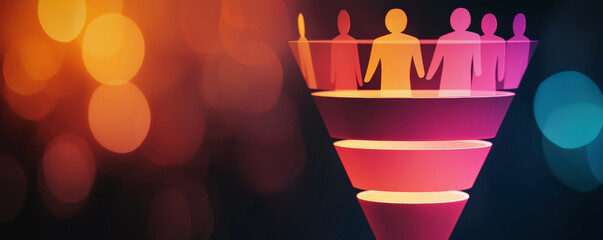 A colorful funnel graphic illustrates the concept of user engagement, showing a shift from a wider audience to a focused group.
