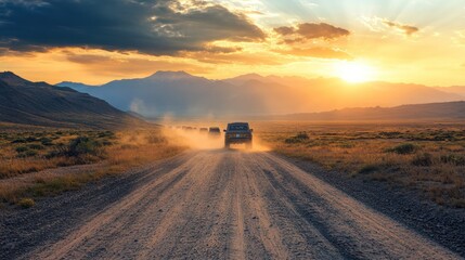 Desert sunset off-road convoy adventure