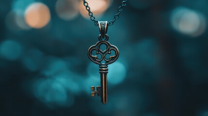 key pendant hanging from a neck, capturing the elegance and sophistication