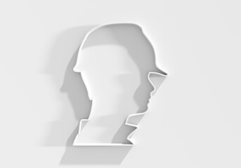 Portrait of man architect. Confident construction manager wearing hardhat. Civil engineer at with copy space. Project management, engineering and safety inspection. 3D render