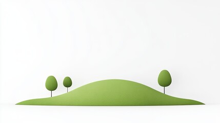 Minimalistic green landscape with rolling hills and stylized trees against a white background