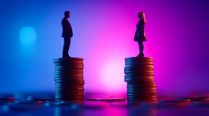 Gender pay gap, figures on coins, studio shot, inequality