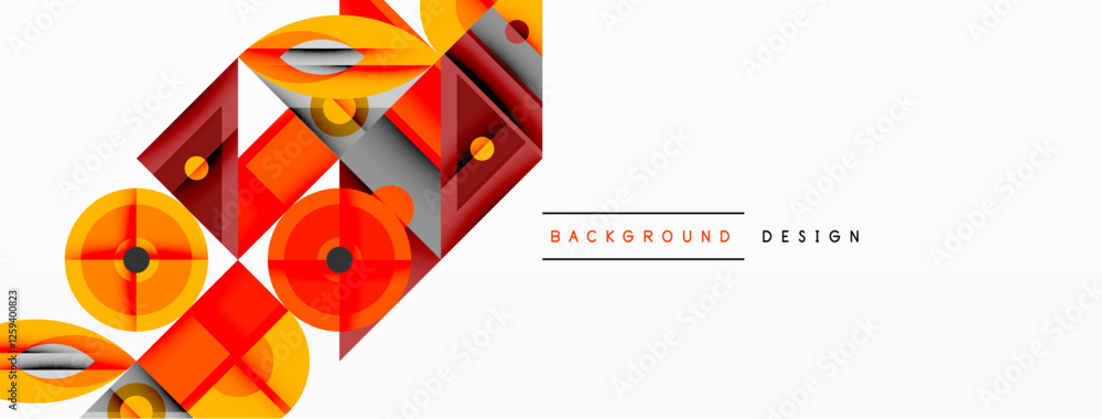 Poster Geometric abstract composition with intersecting shapes, circles, triangles, and gradients, blending vibrant colors and dynamic contrasts to create a modern, futuristic visual design