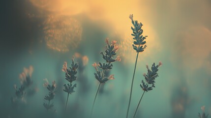 Soft focus on lavender flowers swaying gently in the breeze during a golden hour sunset