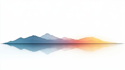 Serene mountain landscape reflecting on calm water at sunset, evoking tranquility and peace