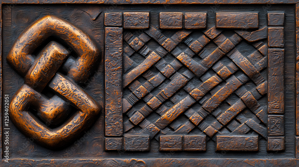 Poster hammered bronze with intricate patterns