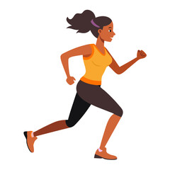 A female jogger is running energetically outdoors as part of her cardio workout. She is dressed in a bright outfit, taking advantage of the clear morning weather to stay fit