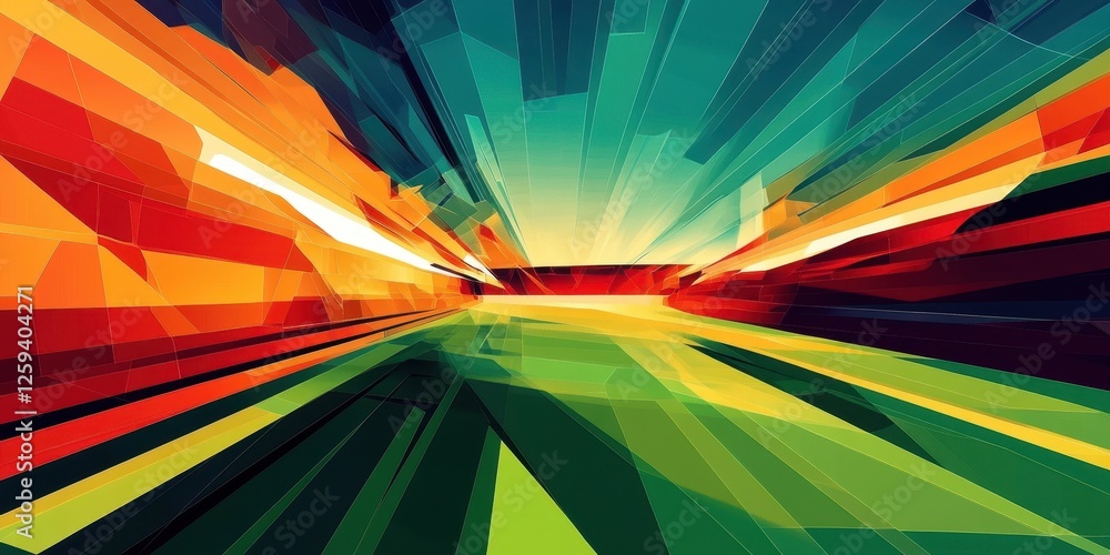 Poster abstract geometric composition with dynamic lines and vibrant colors