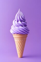 Delicious Purple Ice Cream Cone on a Matching Lavender Background a Sweet Treat Delight