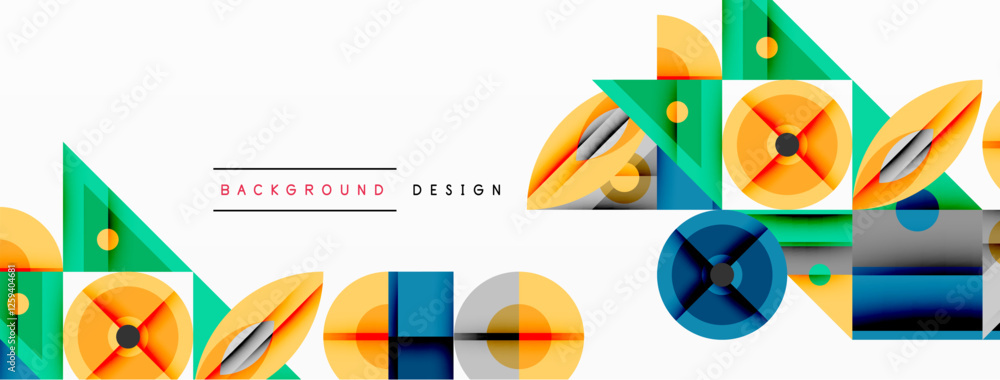 Aufkleber Geometric abstract composition with intersecting shapes, circles, triangles, and gradients, blending vibrant colors and dynamic contrasts to create a modern, futuristic visual design