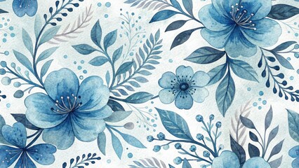 Blue Watercolor Seamless Pattern Background, Abstract Watercolour Texture, Teal Aqua Paint Design, Elegant Repeat Wallpaper