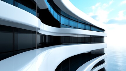 Obraz premium Modern Building Architecture With Curved White Walls And Dark Windows