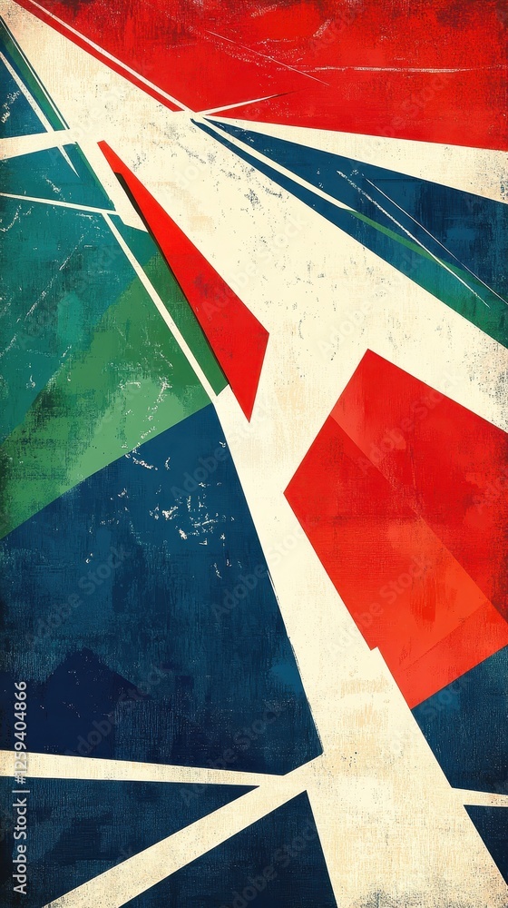 Poster abstract geometric composition featuring vibrant colors and sharp angles
